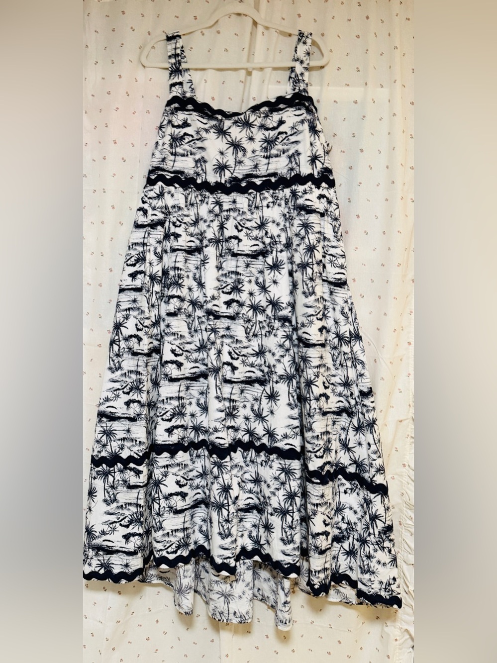 Torrid Belle Isle 2X Navy and White Palm-Print Maxi Dress with Rick Rack Trim